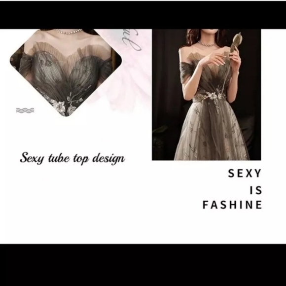 Gray, Floral Print ,Case Up, Applique,  Lace, Mesh, Sequins, Ball Gown - Picture 11 of 16